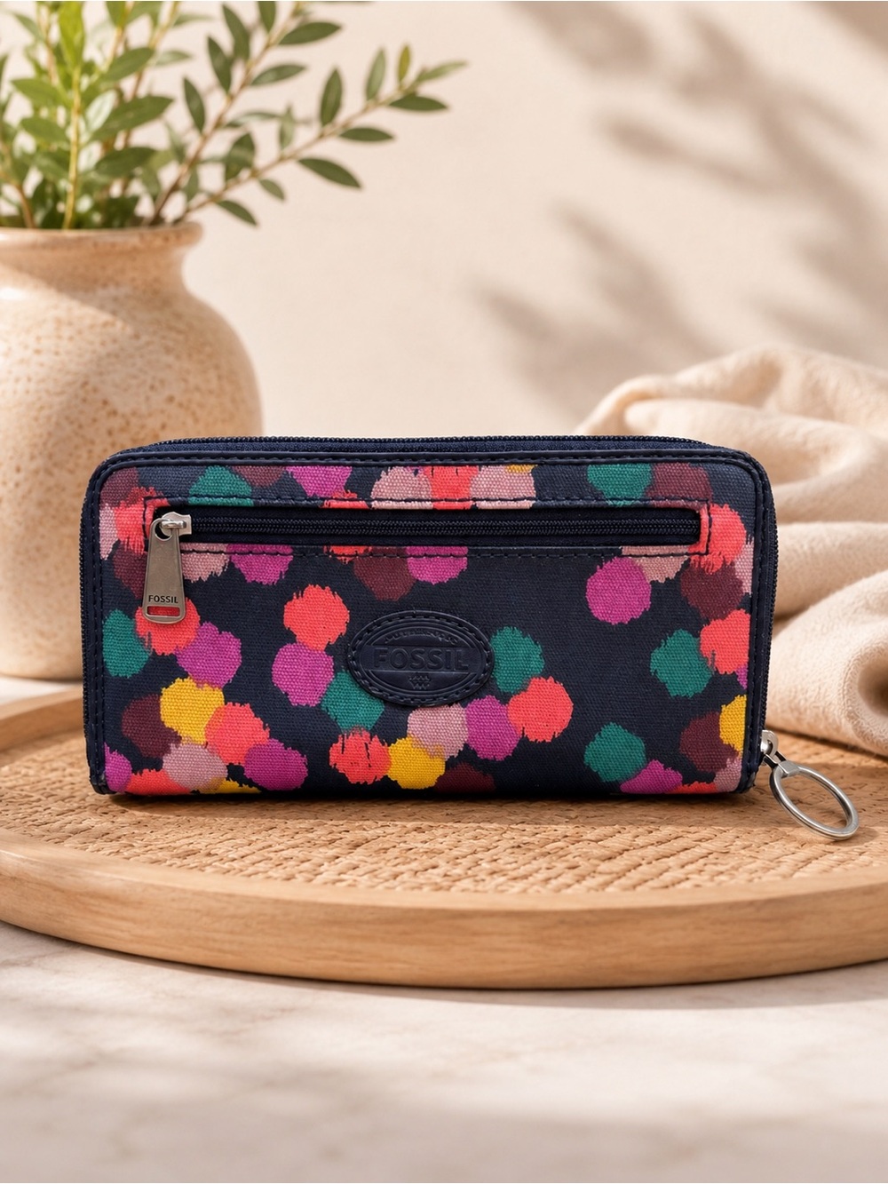 Fossil Printed Zip-Around Wallet | Multi Dot Print  Good Condition